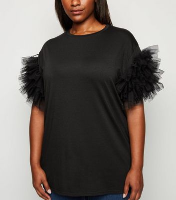 mesh ruffle sleeve top