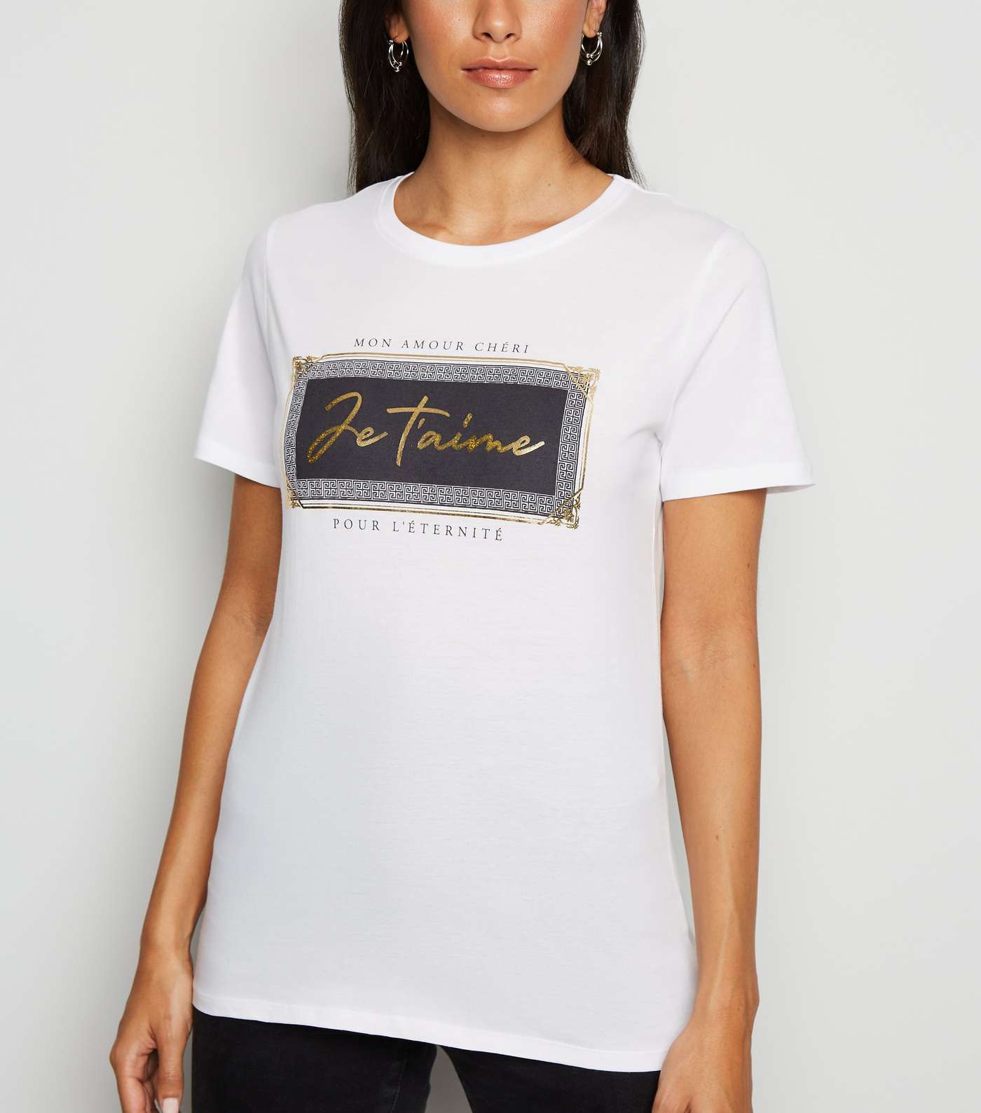 White Je T'Aime Metallic Slogan T-Shirt