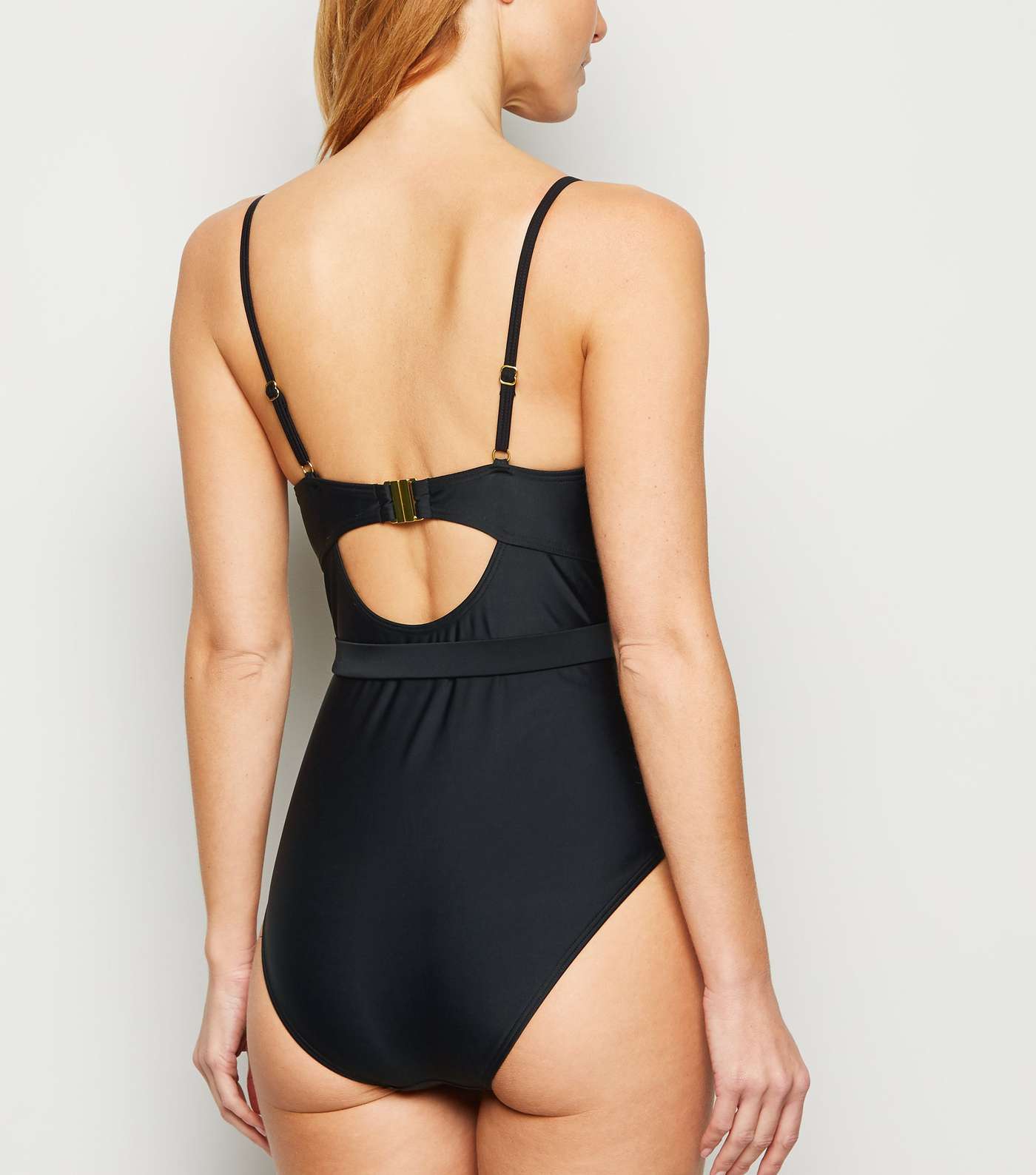 Black Belted Underwired Swimsuit Image 2