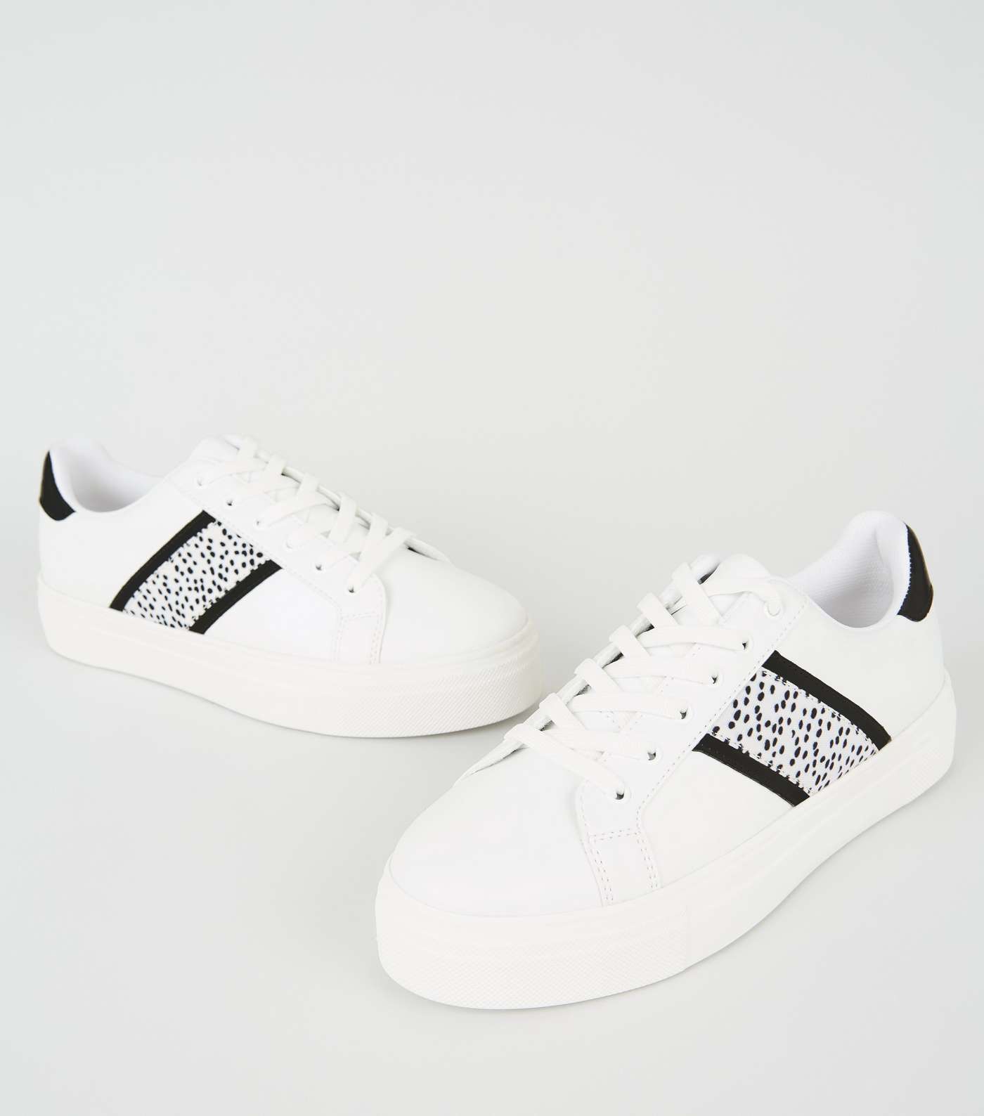 White Leather-Look Spot Stripe Lace Up Trainers Image 3