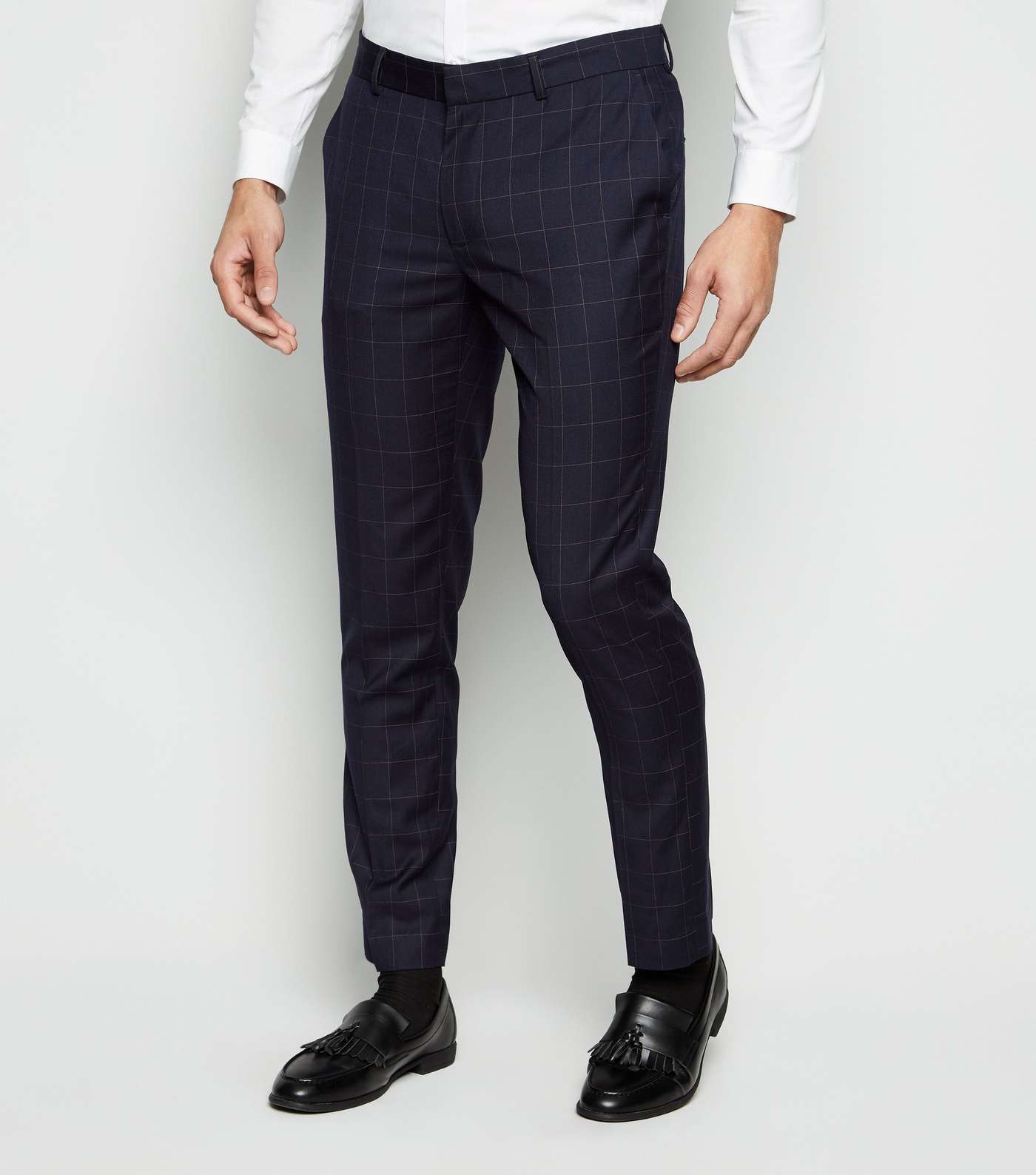 Navy Grid Check Suit Trousers