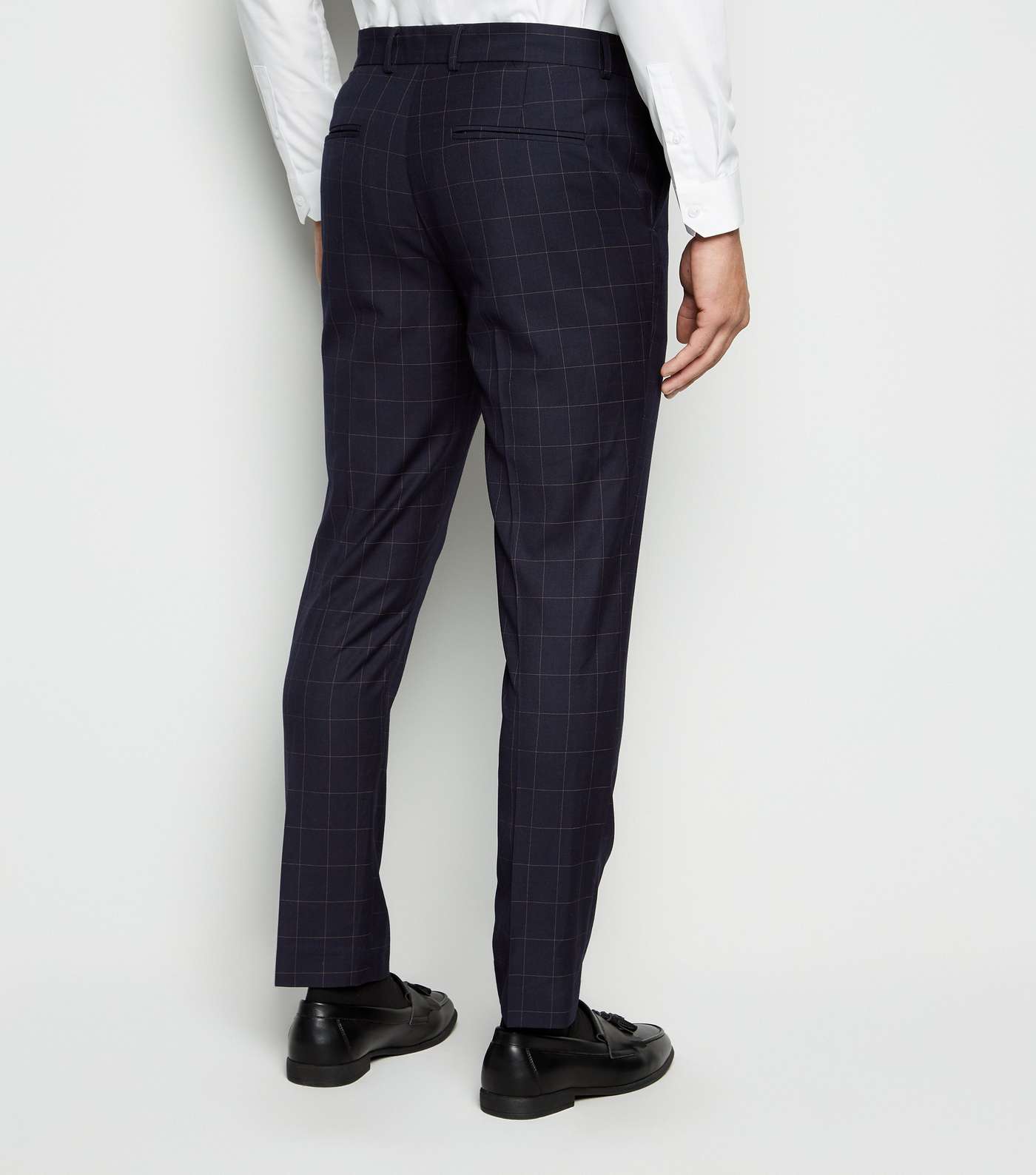 Navy Grid Check Suit Trousers Image 3