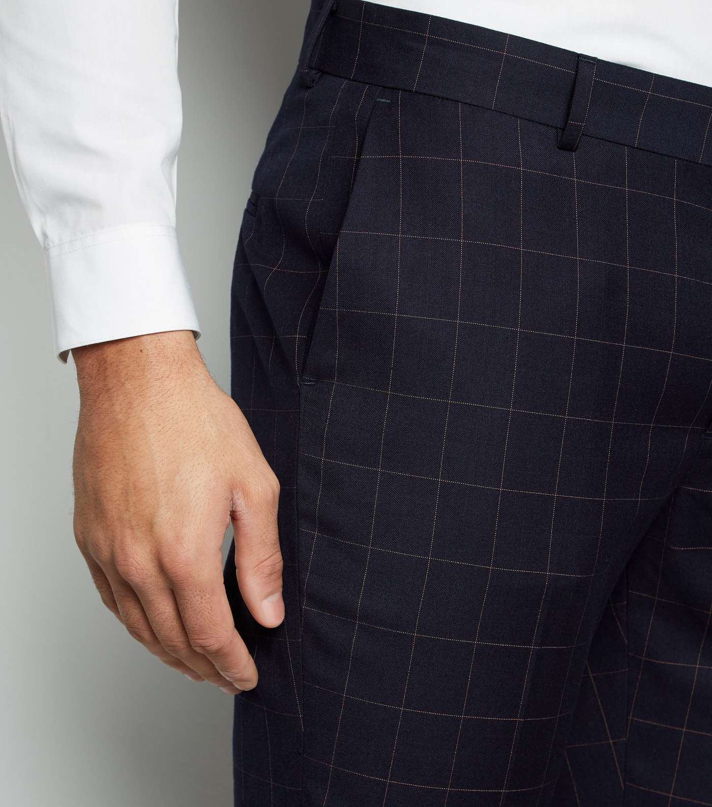 Navy Grid Check Suit Trousers Image 5