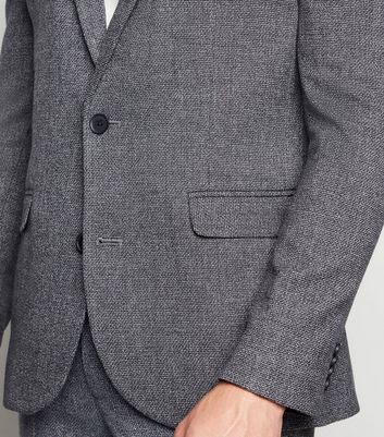 Image of Grey Textured Suit Jacket New Look