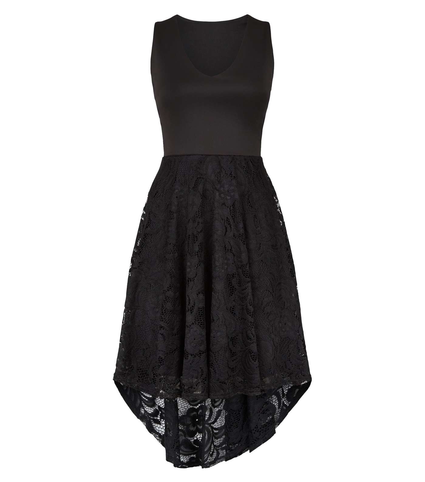 Mela Black Lace Overlay Dip Hem Dress Image 4