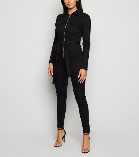 Black Denim Belted Boilersuit