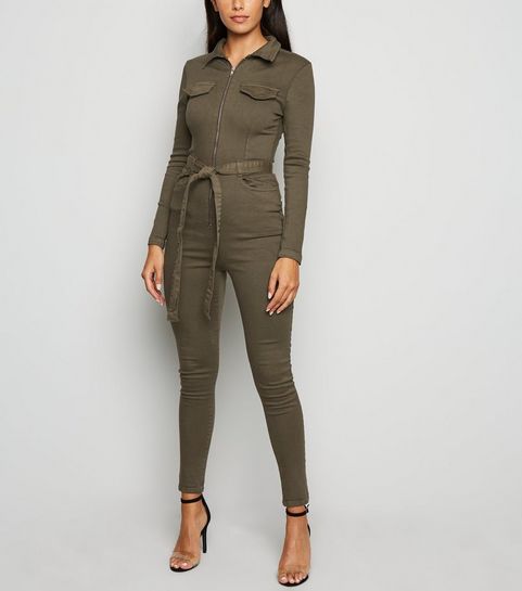 Khaki Denim Belted Boilersuit