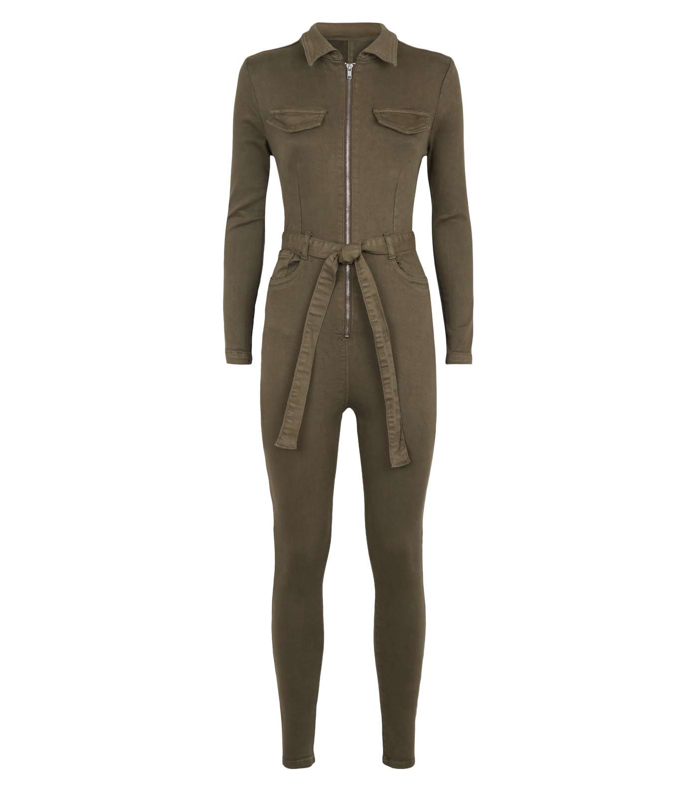 Khaki Denim Belted Boiler Suit Image 4