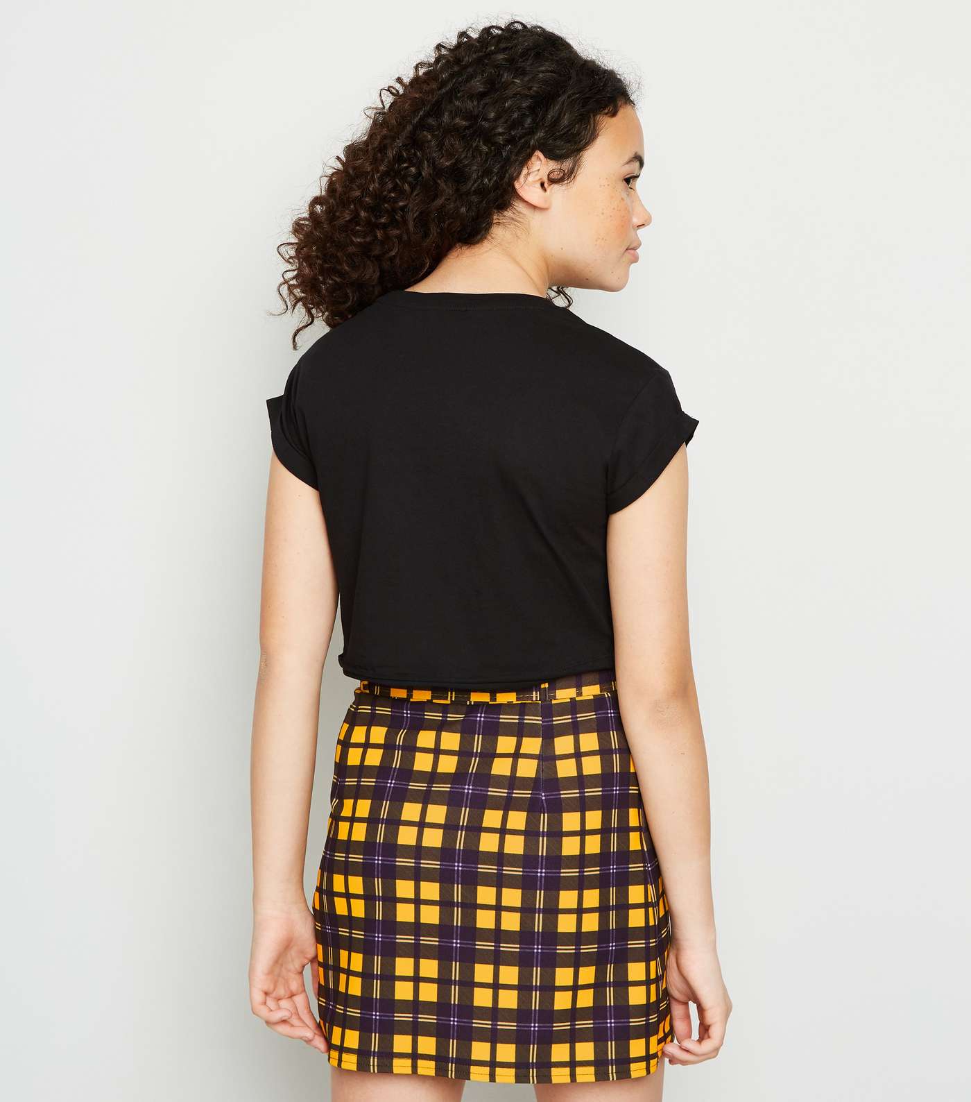 Girls Black Check Scuba Belted Mini Skirt Image 3