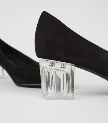 clear block heel court shoes