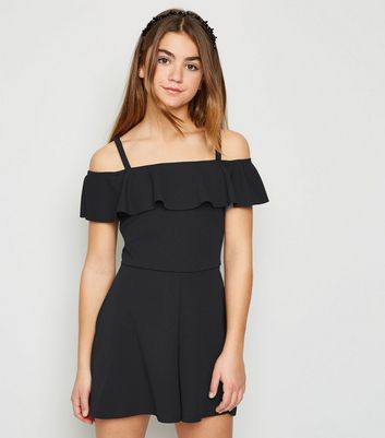 black frill sleeve tie back playsuit