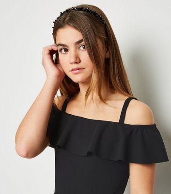 black frill sleeve tie back playsuit