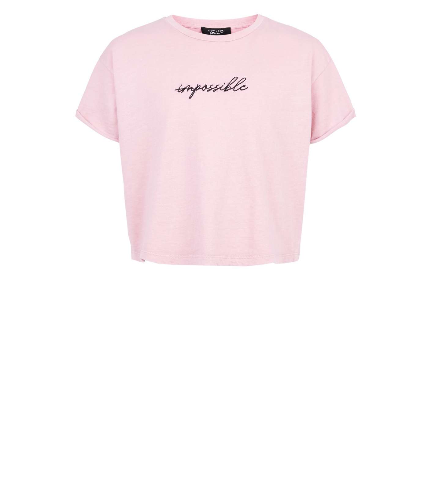 Girls Mid Pink Acid Wash Impossible Slogan T-Shirt Image 4