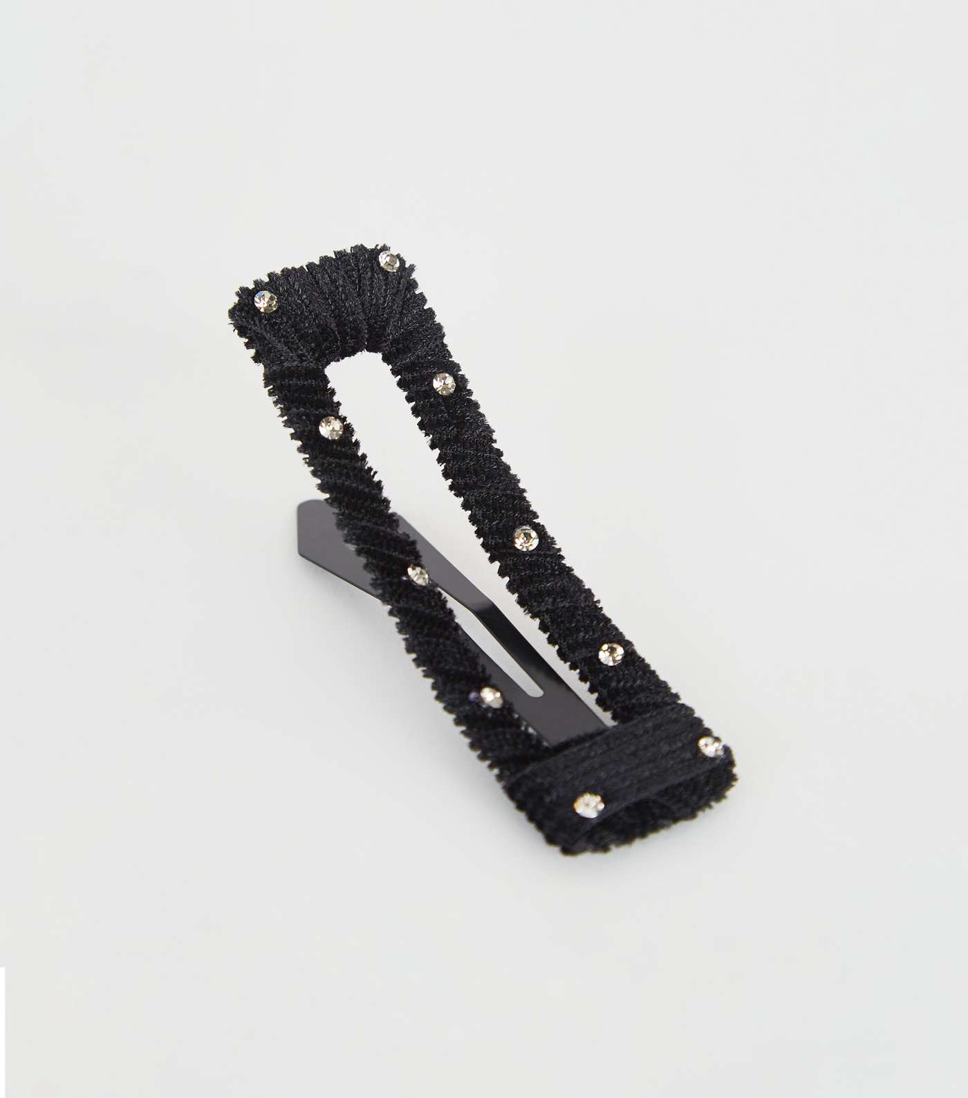 Black Ribbed Velvet Diamanté Hair Clip Image 3