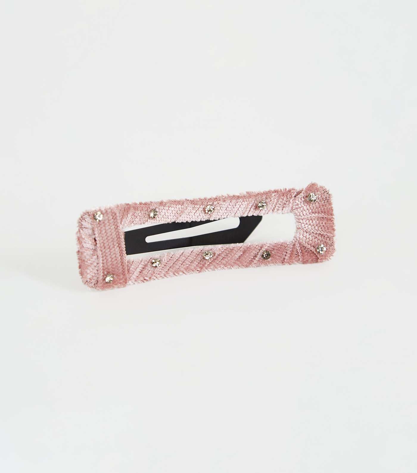 Mid Pink Ribbed Velvet Diamanté Hair Clip Image 3