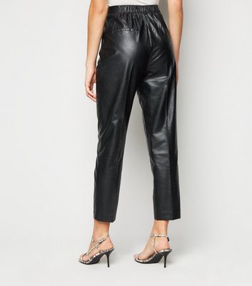 Black Coated Leather-Look Slim Leg 