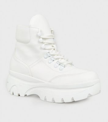 White Chunky Flatform Lace-Up Boots | New Look