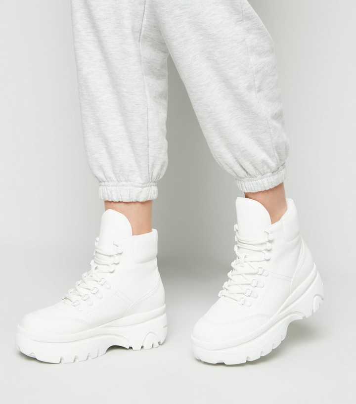 white flatform chunky hiker boot trainer