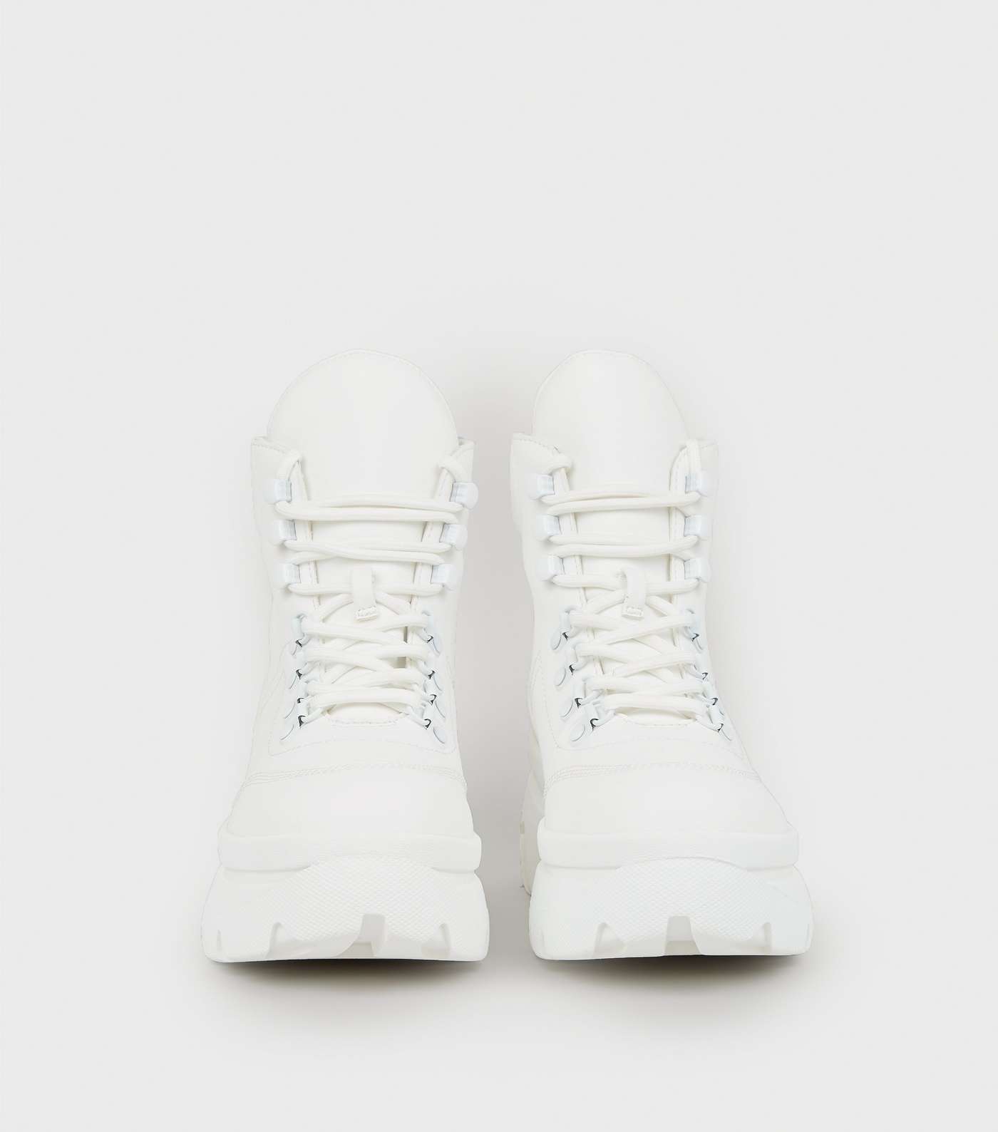 White Chunky Flatform Lace-Up Boots Image 3