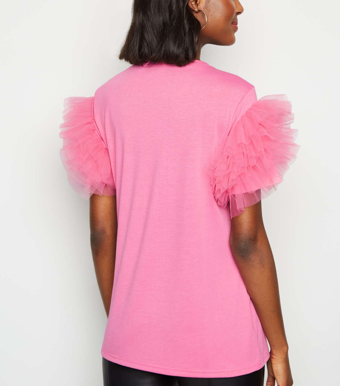 Mid Pink Mesh Ruffle Sleeve T-Shirt Image 3
