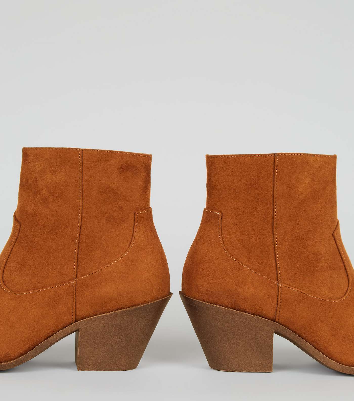 Tan Suedette Pointed Block Heel Boots Image 4