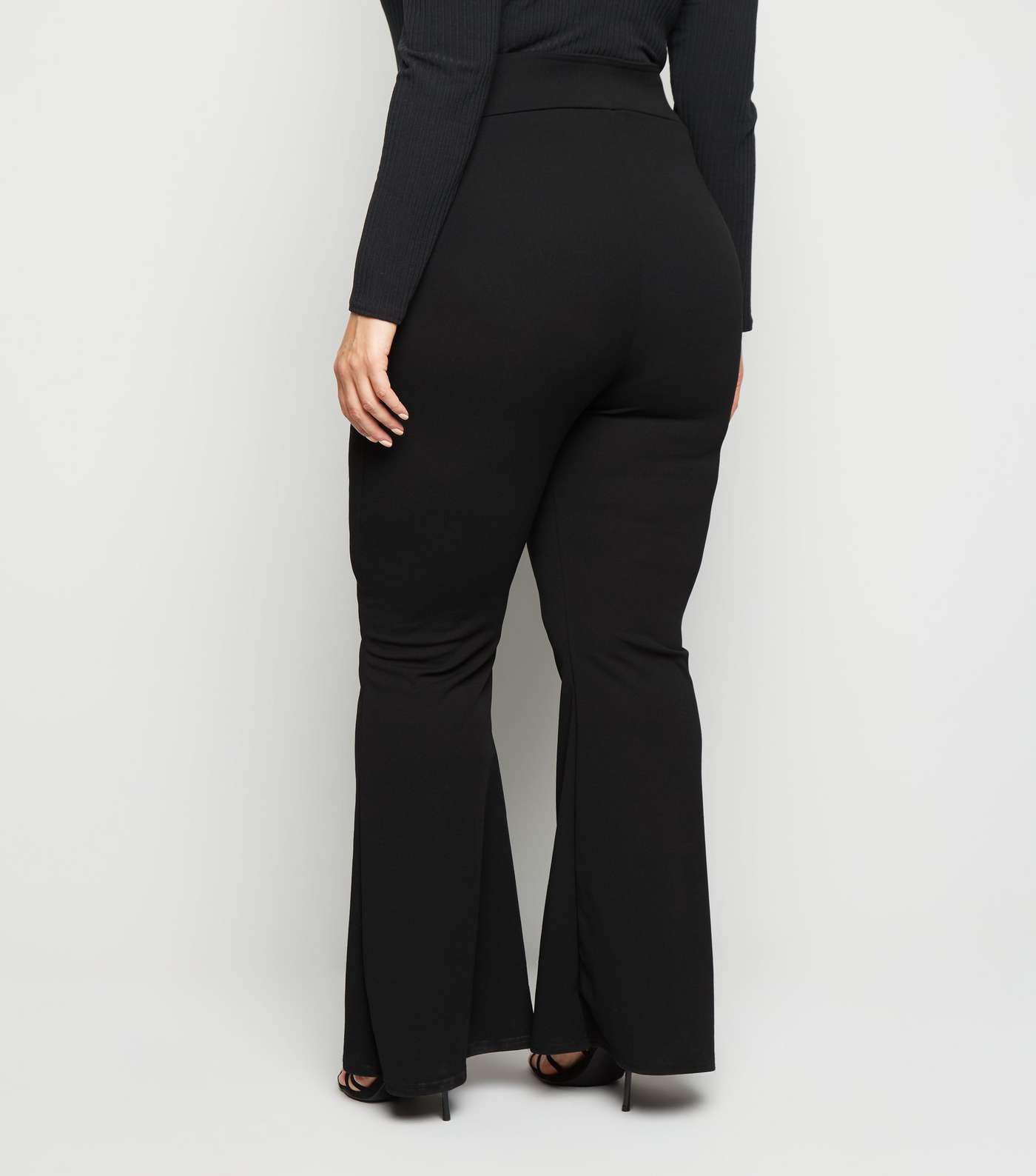 Just Curvy Black High Waist Flared Trousers Image 3