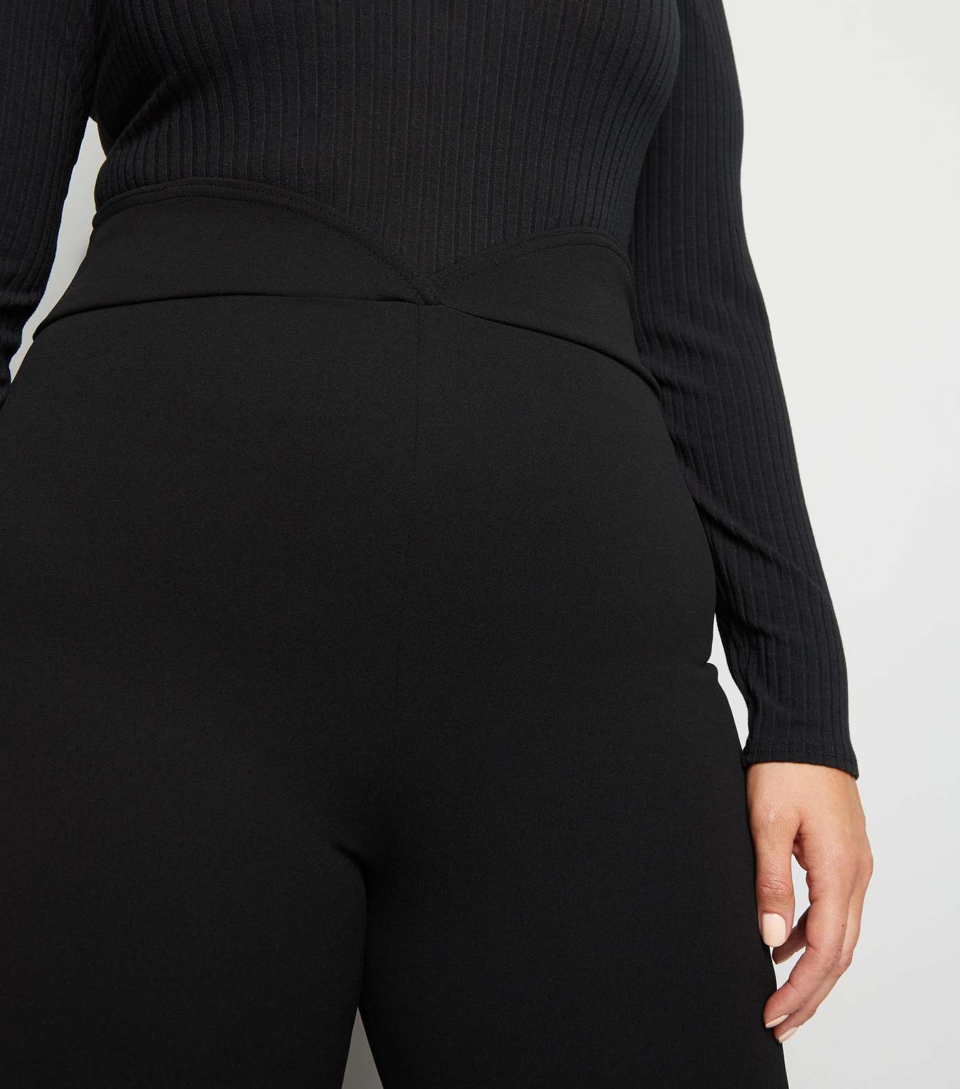 Just Curvy Black High Waist Flared Trousers Image 5