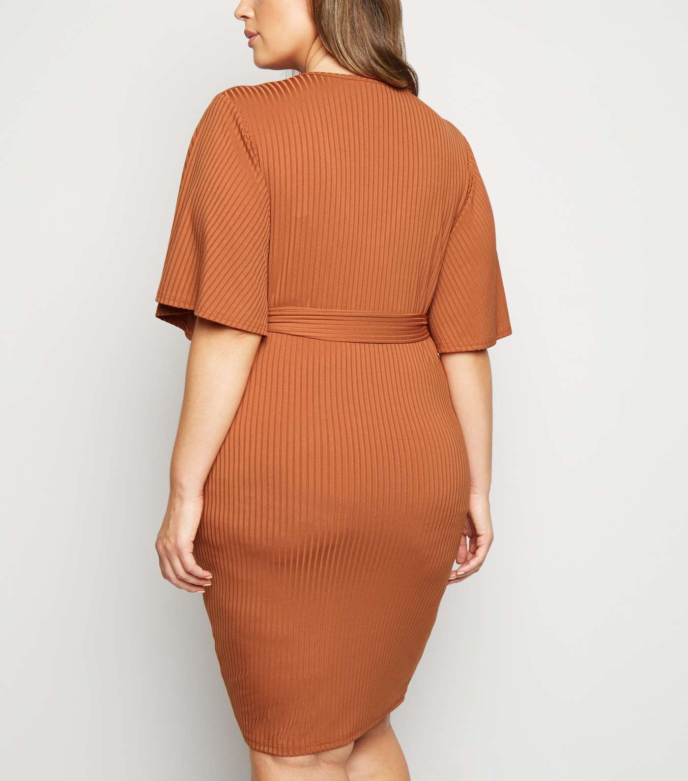 Just Curvy Rust Bell Sleeve Belted Dress Image 3