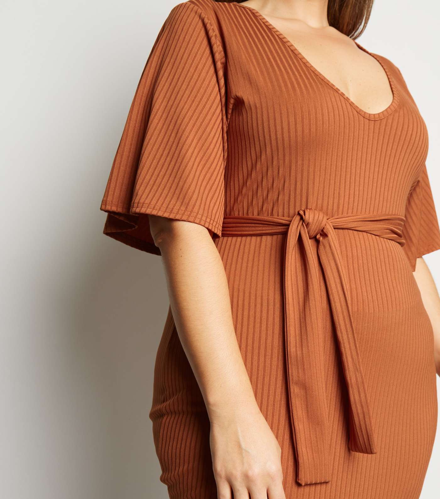 Just Curvy Rust Bell Sleeve Belted Dress Image 5