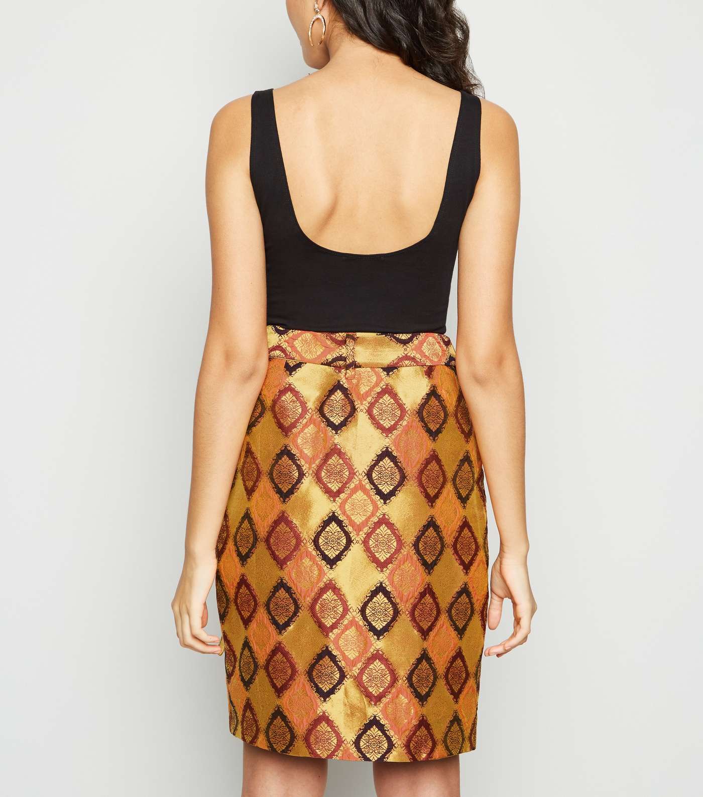 Nesavaali Orange Metallic Jacquard Mini Skirt Image 3