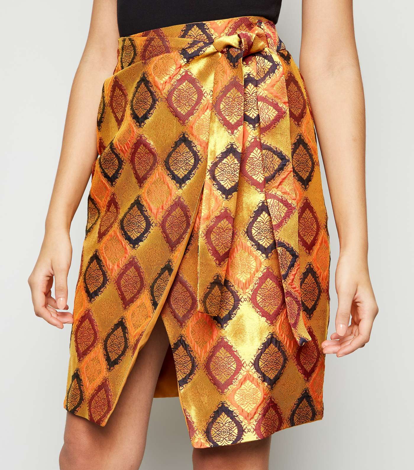 Nesavaali Orange Metallic Jacquard Mini Skirt Image 5