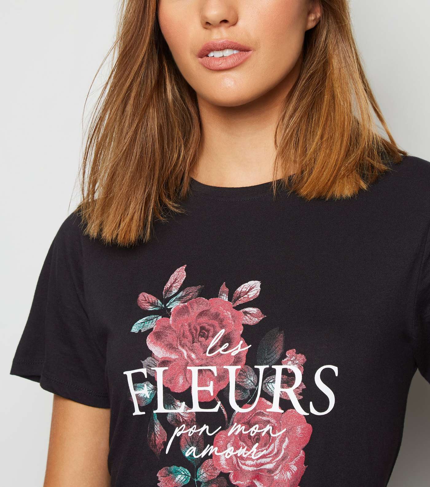 Black Les Fleurs Rose Slogan T-Shirt Image 5