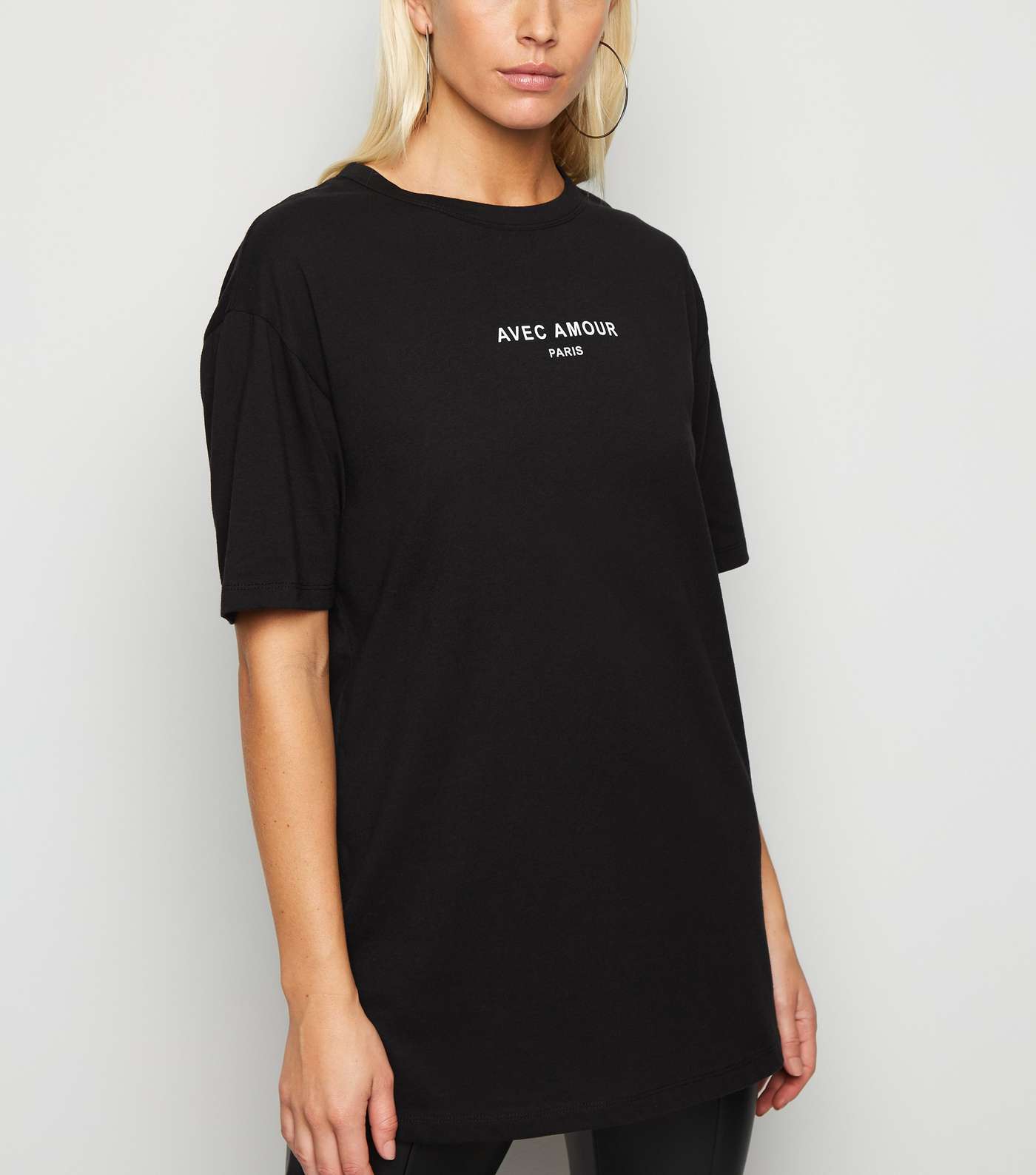 Black Avec Amour Slogan Longline T-Shirt