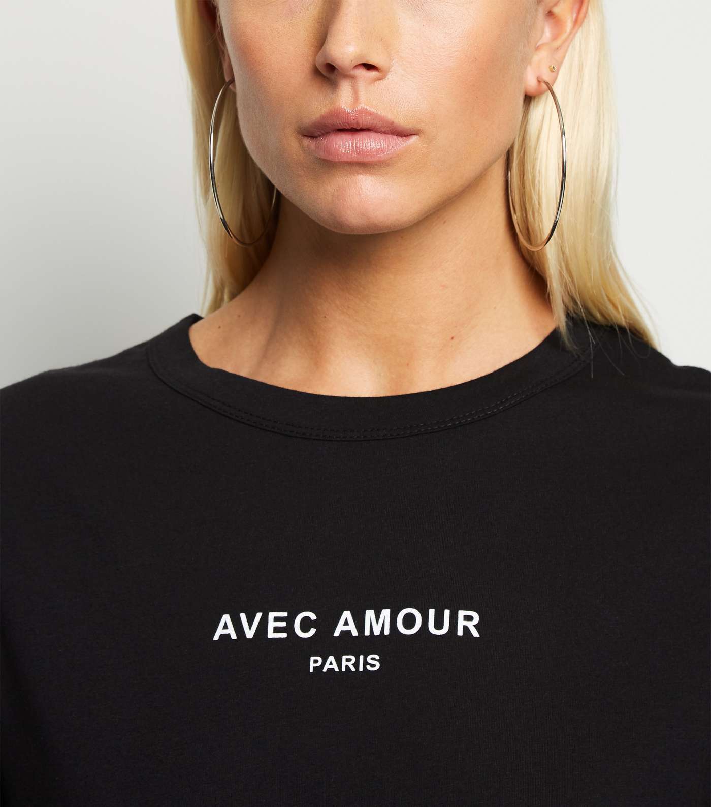 Black Avec Amour Slogan Longline T-Shirt Image 5