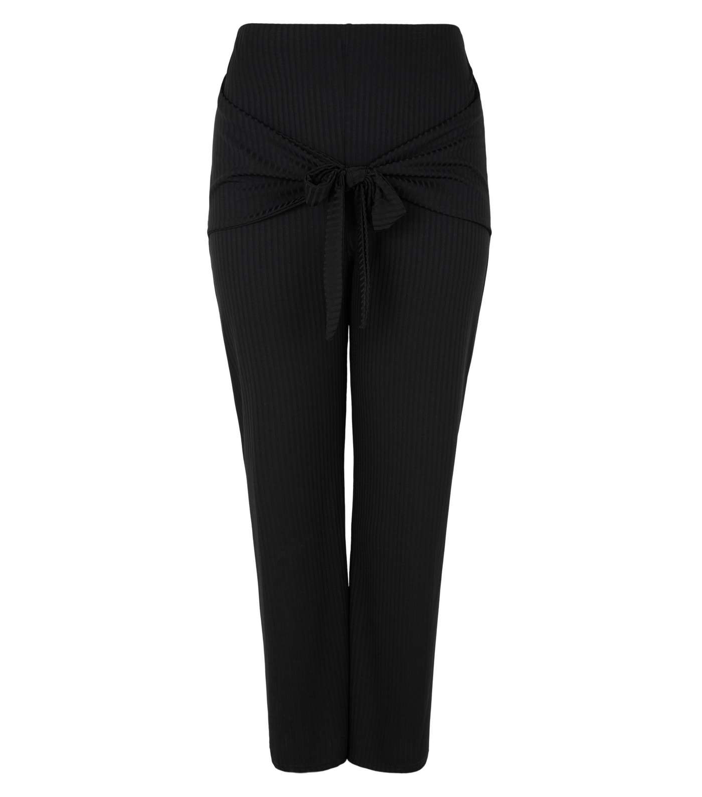 Just Curvy Black Ribbed Tie Front Trousers Image 4