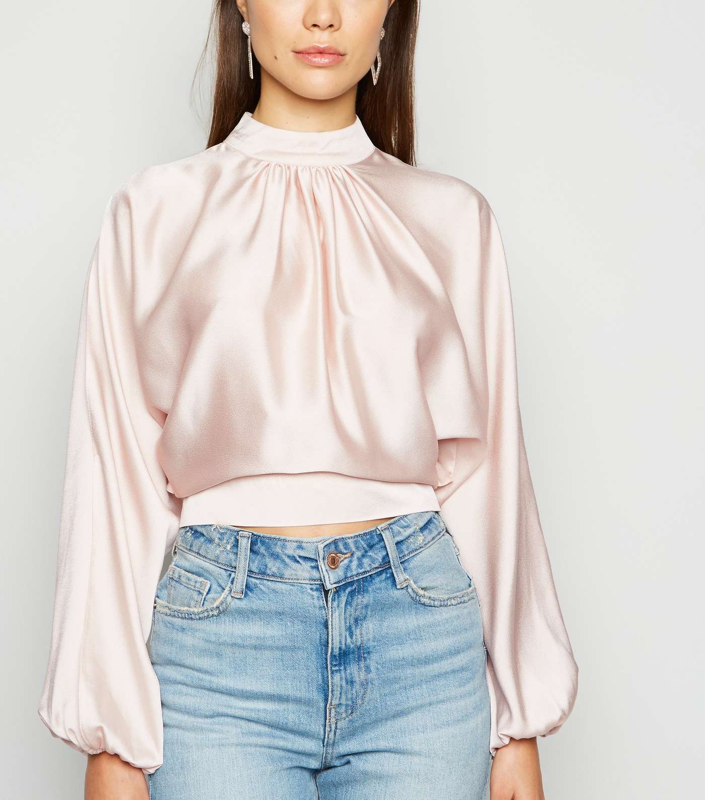 Pale Pink Satin Ruffle Tie Back Top