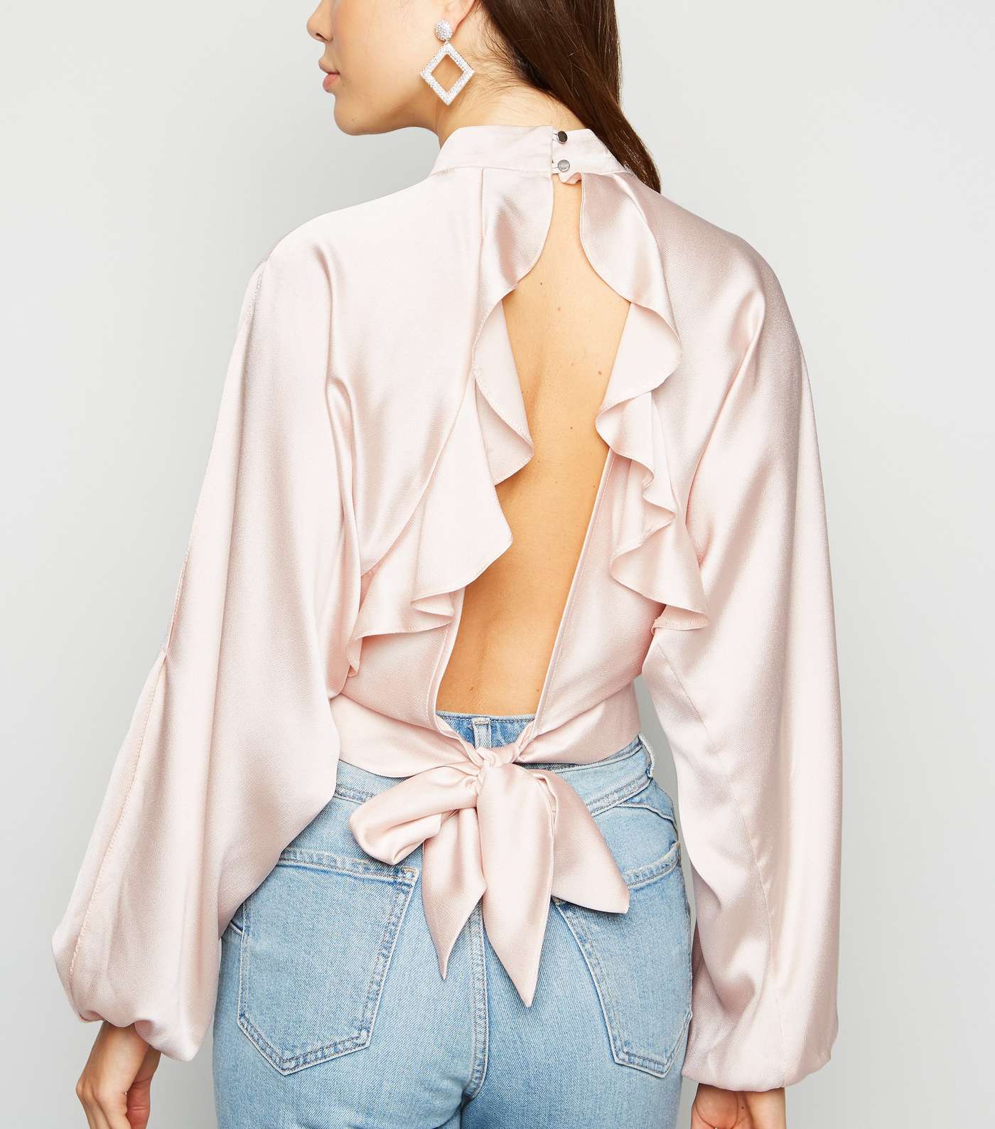 Pale Pink Satin Ruffle Tie Back Top Image 3