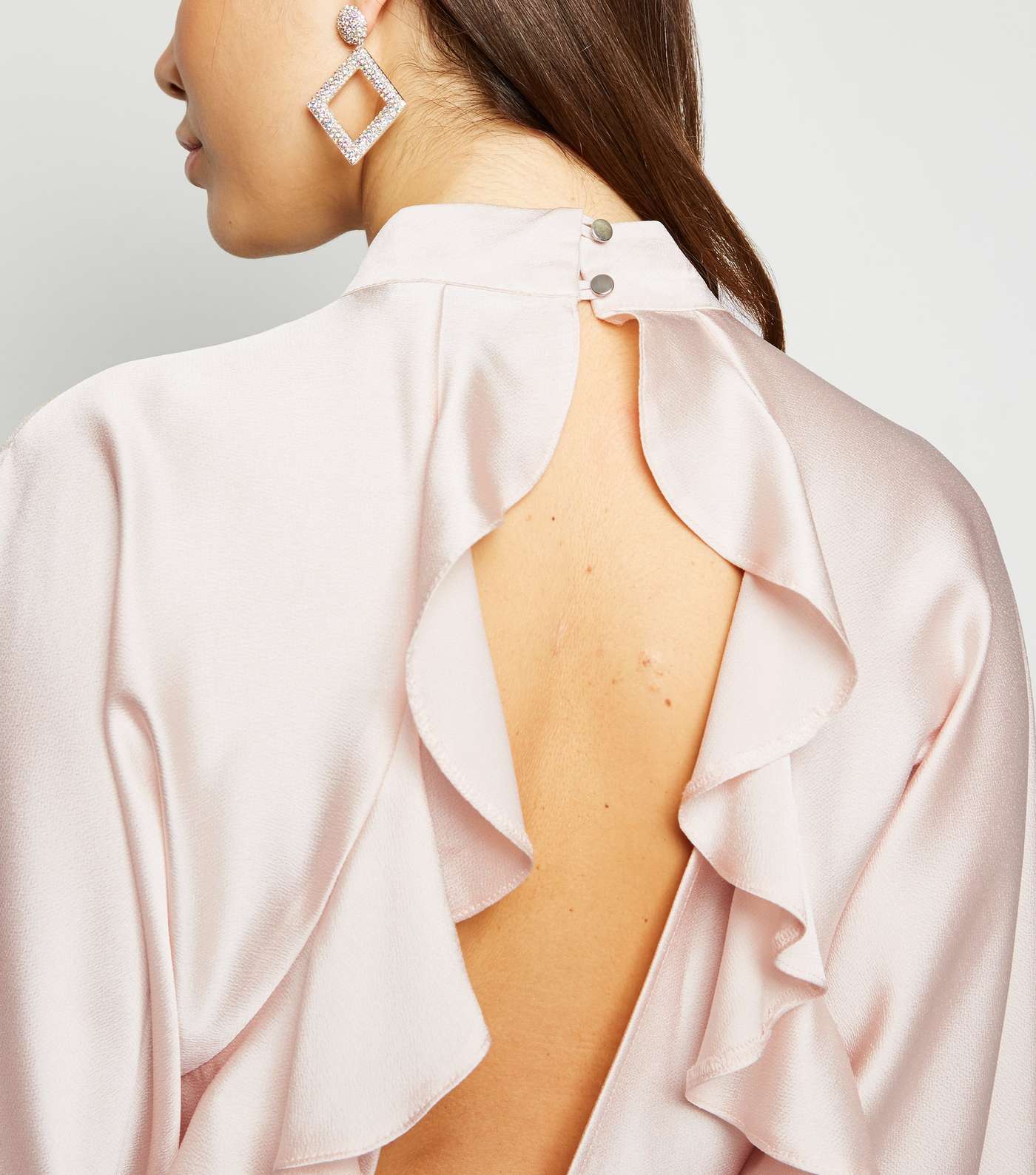 Pale Pink Satin Ruffle Tie Back Top Image 5