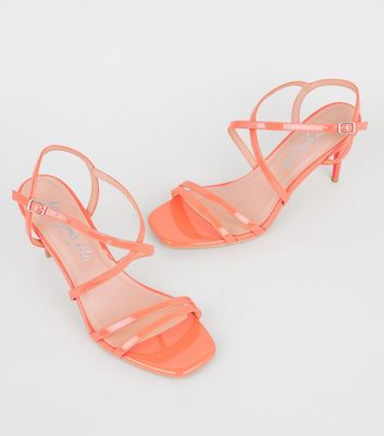 Coral Neon Patent Strappy Stiletto Sandals New Look