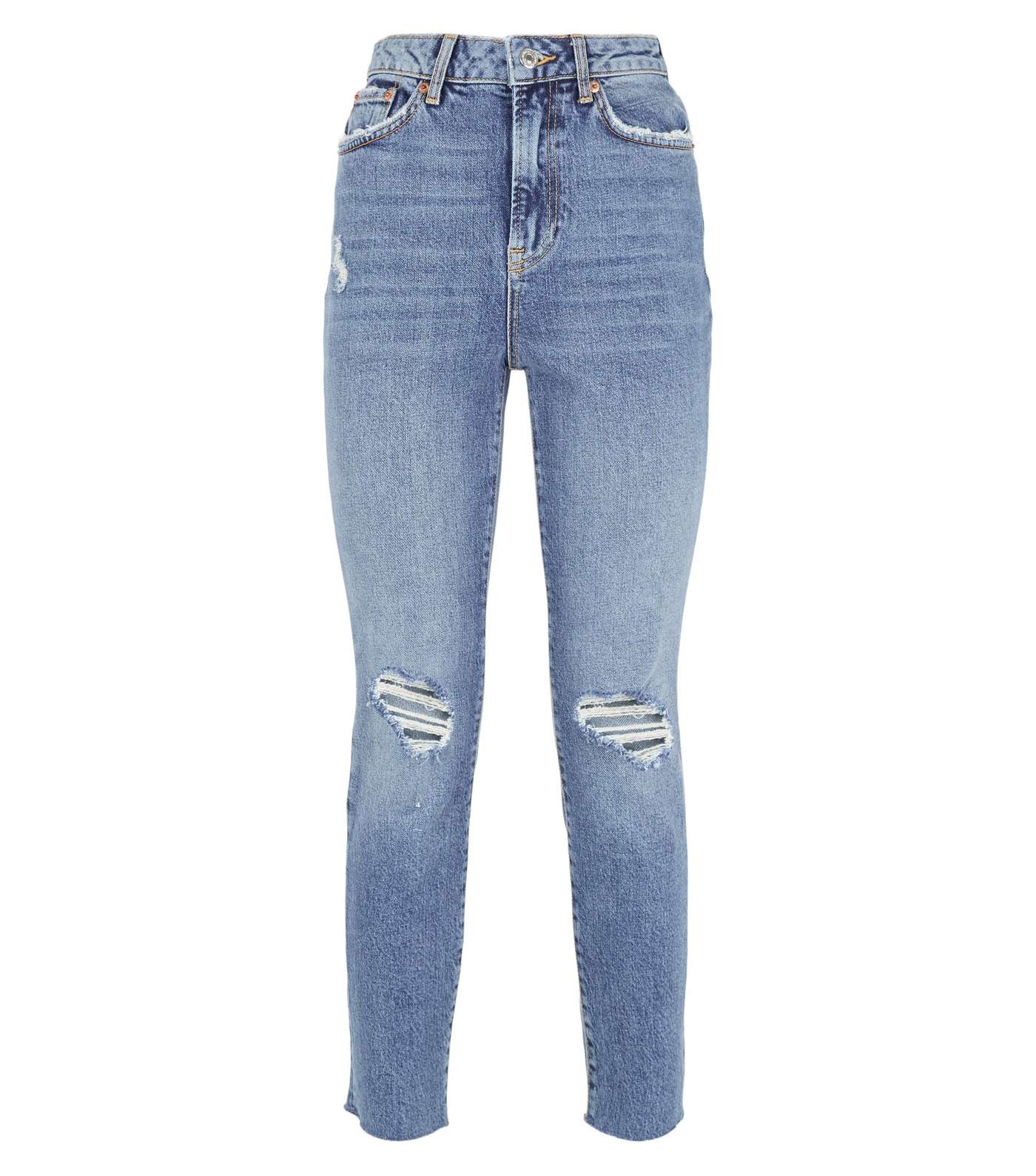 Blue Ripped Knee Relaxed Skinny Jeans Image 4