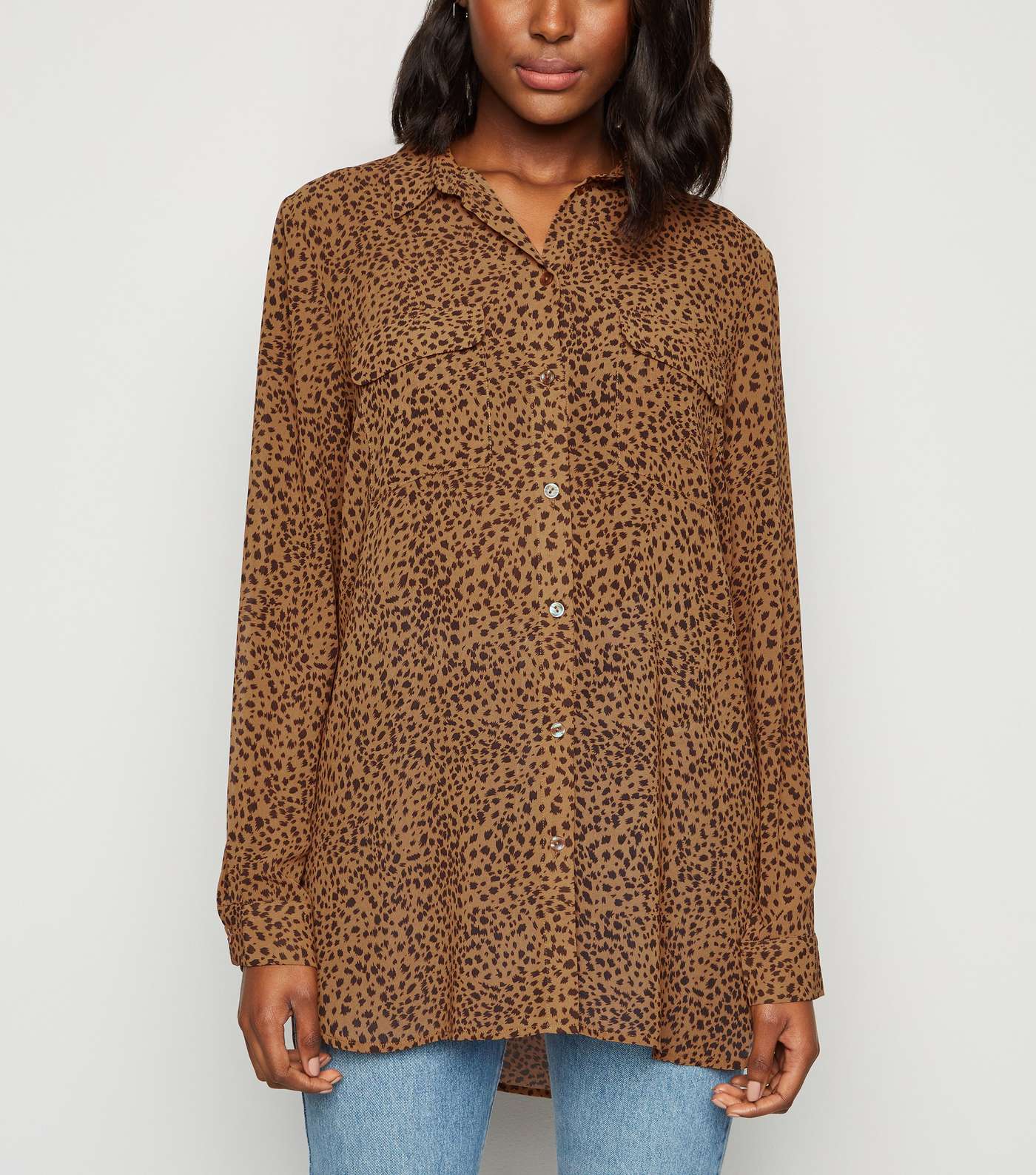 Brown Leopard Print Chiffon Shirt 