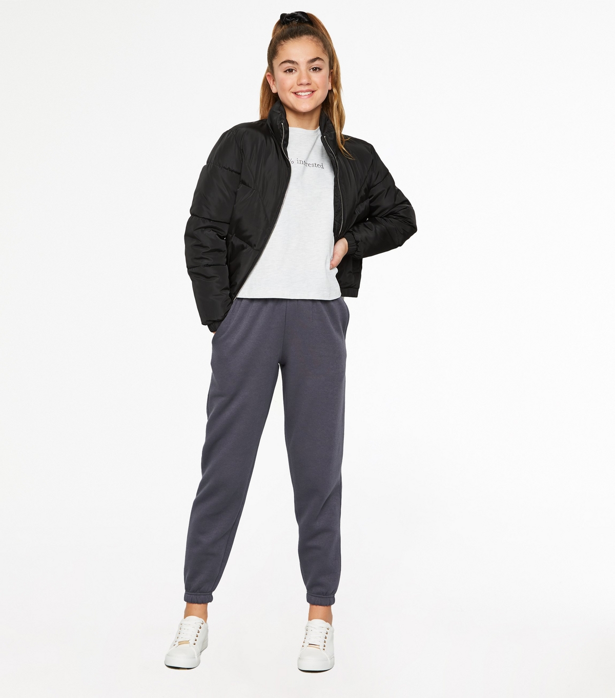 Girls' Dark Grey Jersey Cuffed Joggers New Look