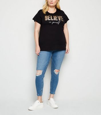 sequin slogan t shirt