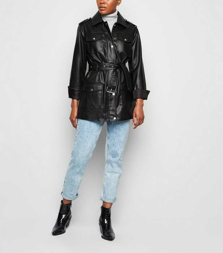AX Paris utility faux leather jacket in black