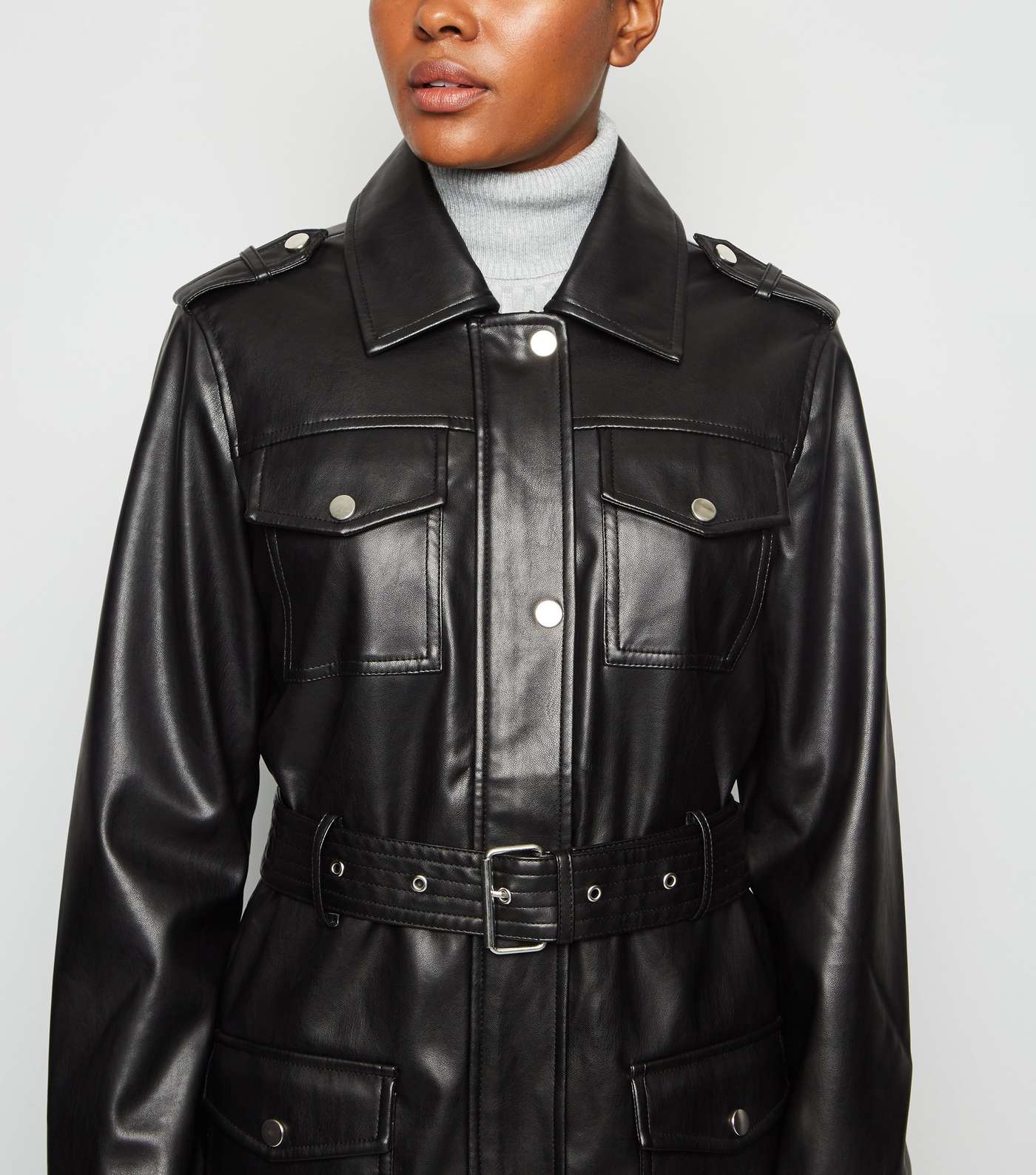 Cameo Rose Black Leather-Look Utility Jacket Image 5