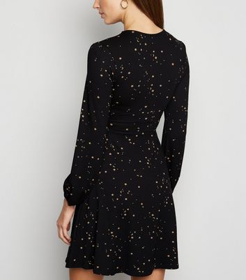 Black Star Print Long Sleeve Mini Dress 