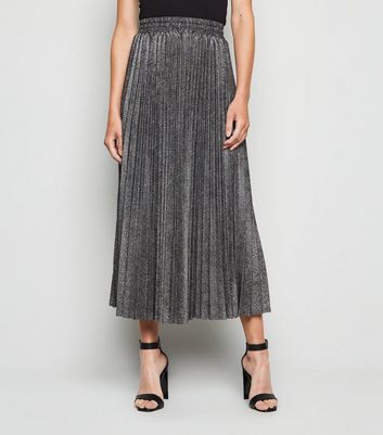 Grey Glitter Pleated Midi Skirt | New Look