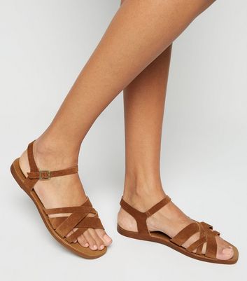 Tan strappy deals flat sandals