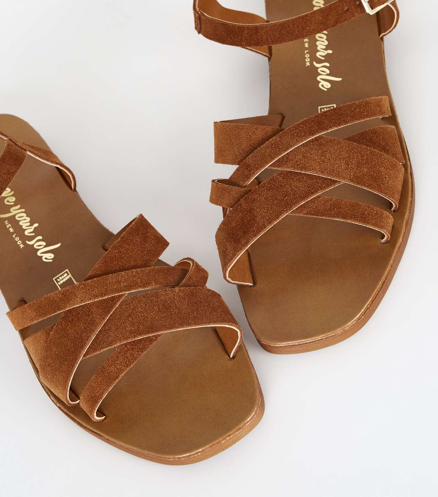 Wide Fit Tan Suede Strappy Flat Sandals Image 4