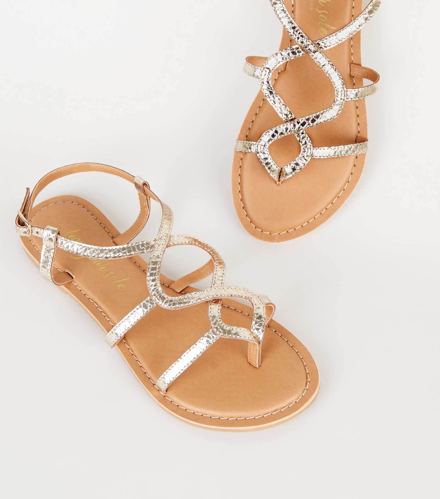 Gold Leather Metallic Twist Strappy Sandals Image 4